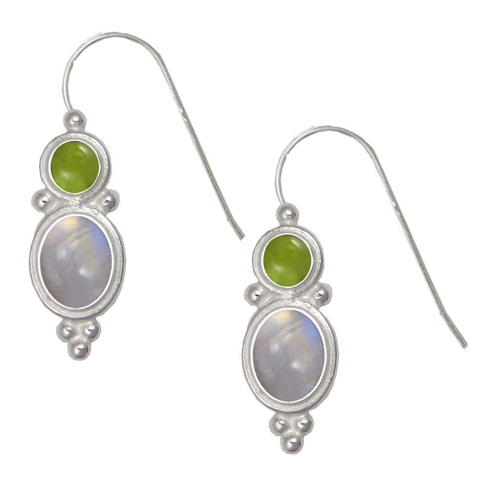 Sterling Silver Drop Dangle Earrings Rainbow Moonstone And Peridot